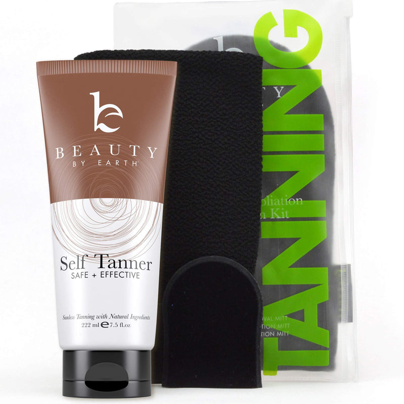 Self Tanner & Tanning Mitt Set – Tanning Lotion with Organic Aloe Vera & Shea Butter for Bronze Natural Looking Fake Tan, Mitt Set Includes Exfoliating Glove, Body Applicator and Face Applicator - BeesActive Australia