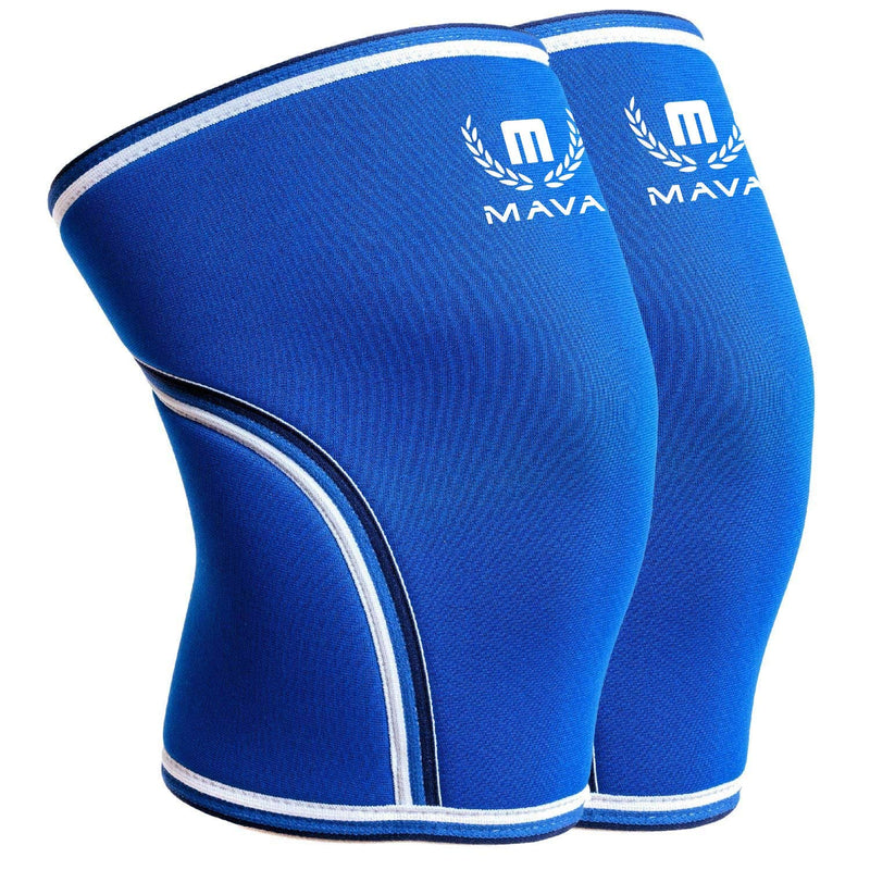 Pair of Knee Compression Sleeves Neoprene 7mm for Men & Women for Cross Training WOD, Squats, Gym Workout, Powerlifting, Weightlifting by MAVA SPORTS Blue Large - BeesActive Australia