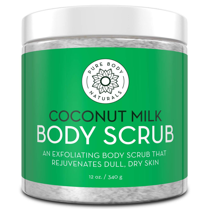 Exfoliating Body Scrub with Hydrating Coconut Milk and Detoxifying Dead Sea Salt, Moisturizing Exfoliating Scrub by Pure Body Naturals, 12 Ounce (Packaging Varies) - BeesActive Australia