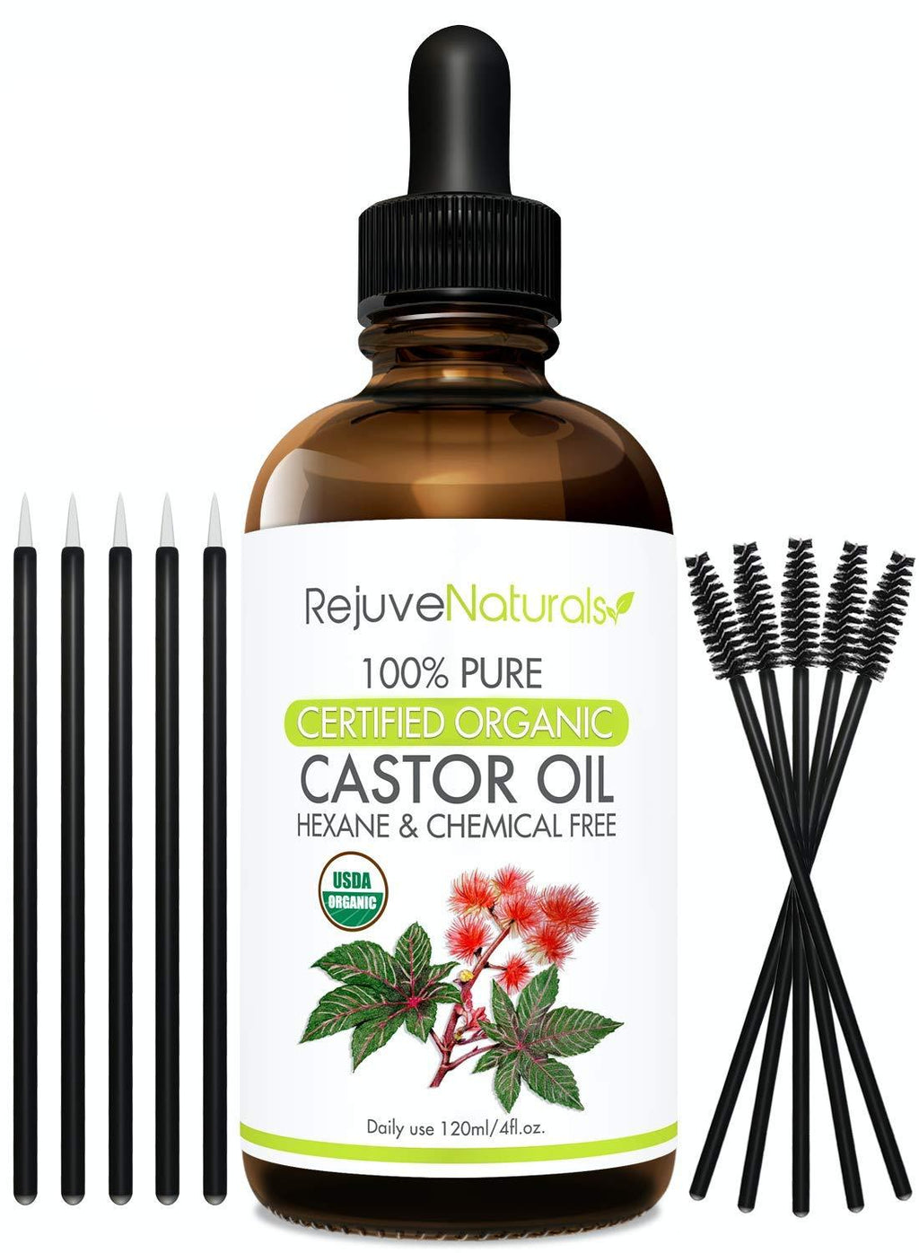 Organic Castor Oil - Boost Hair Growth for Hair, Eyelashes & Eyebrows. USDA Certified Organic, 100% Pure, Cold Pressed, Hexane Free. Eyelash Growth Serum & Brow Treatment with Applicator Kit - BeesActive Australia