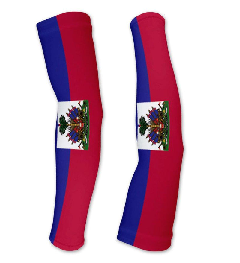 Haiti Flag Compression Arm Sleeves UV Protection Unisex - Walking - Cycling - Running - Golf - Baseball - Basketball Medium - BeesActive Australia