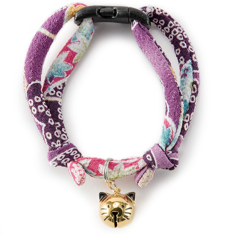 Necoichi Chirimen Hanabi Fireworks Cat Collar, Handcrafted in Japan, 1 Size fits All Purple - BeesActive Australia