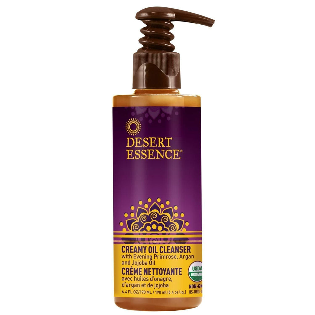 Desert Essence Creamy Oil Cleanser - 6.4 Fl Oz - Pure Oil Based Cleanser - Evening Primrose - Argan - Jojoba Oil - For All Skin Types - Removes Makeup & Impurities - Aloe Vera - Nourishes Skin - BeesActive Australia