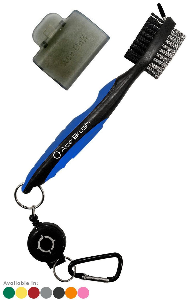 Ace Golf Brush and Club Groove Cleaner, 2 Ft Retractable Zip-line Aluminum Carabiner, Bonus Brush Cover, Lightweight, Stylish, Ergonomic Design, Premium Tour Grade, Easily Attaches to Golf Bag Blue - BeesActive Australia