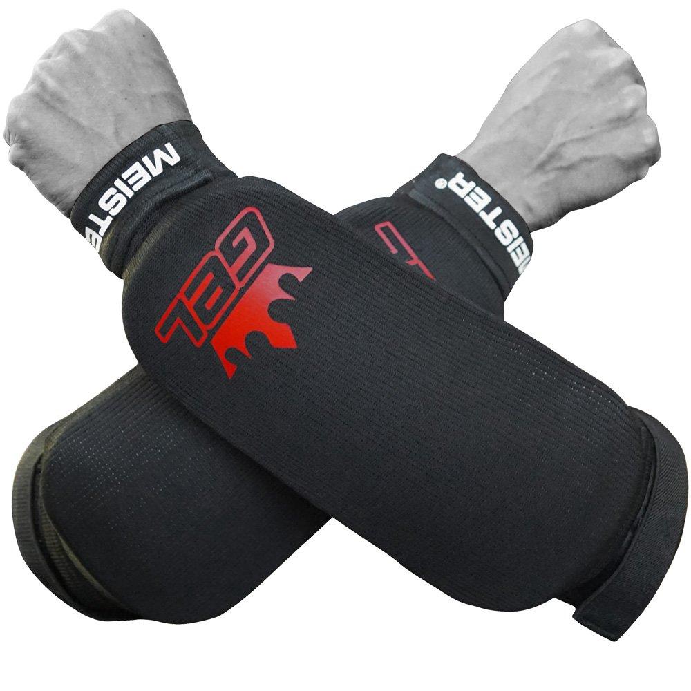 [AUSTRALIA] - Meister MMA Elastic Cloth Forearm Guards w/Integrated Gel Padding (Pair) Black Small / Medium 