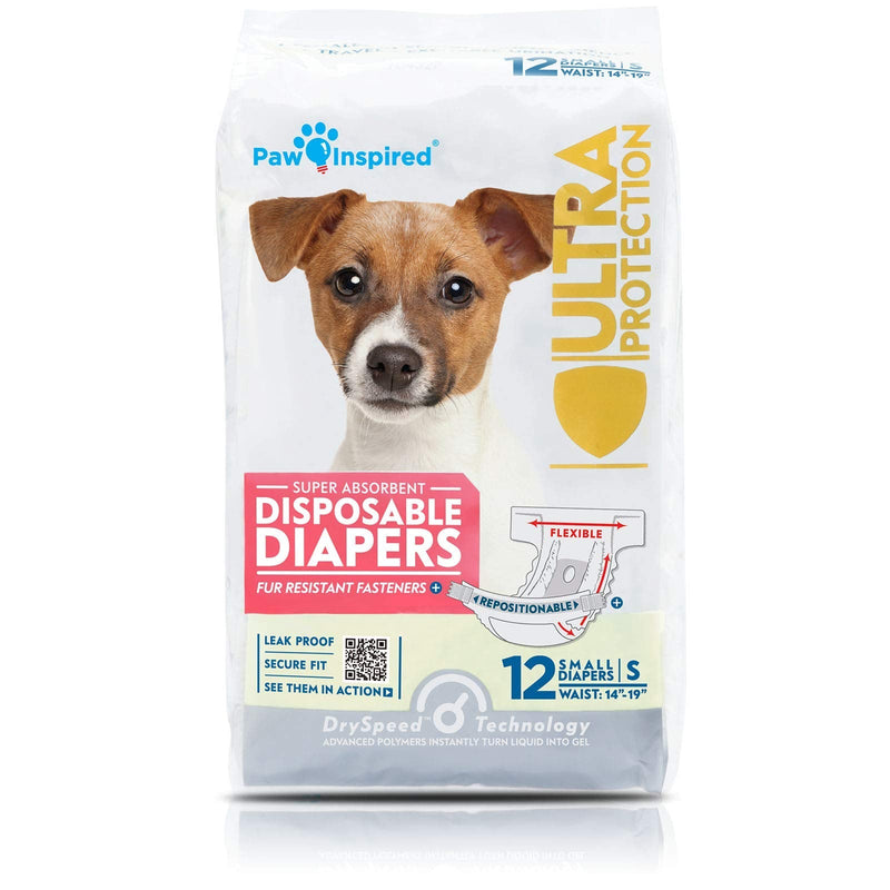 Paw Inspired Disposable Dog Diapers | Female Dog Diapers Ultra Protection | Diapers for Dogs in Heat, Excitable Urination, or Incontinence (X-Large, 12 Count) Small - BeesActive Australia