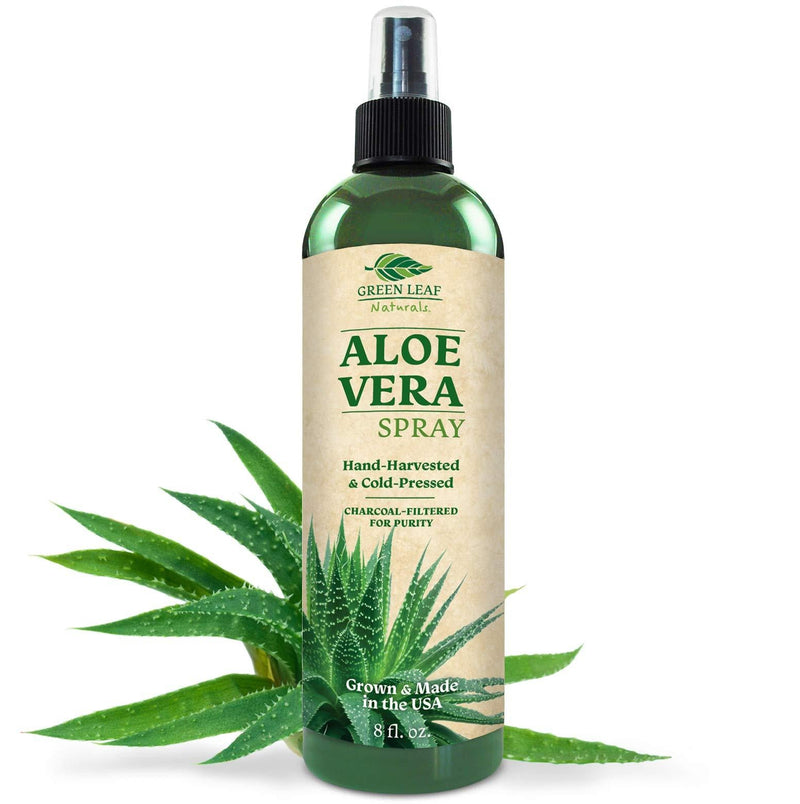 Green Leaf Naturals Cold Pressed Aloe Vera Spray for Skin, Hair, Face, After Sun Care and Sunburn Relief - Contains 99.8% Aloe Vera - 100% Pure and Natural Skin Care Moisturizer - Unscented, 8 ounces 8 Ounce (Pack of 1) - BeesActive Australia