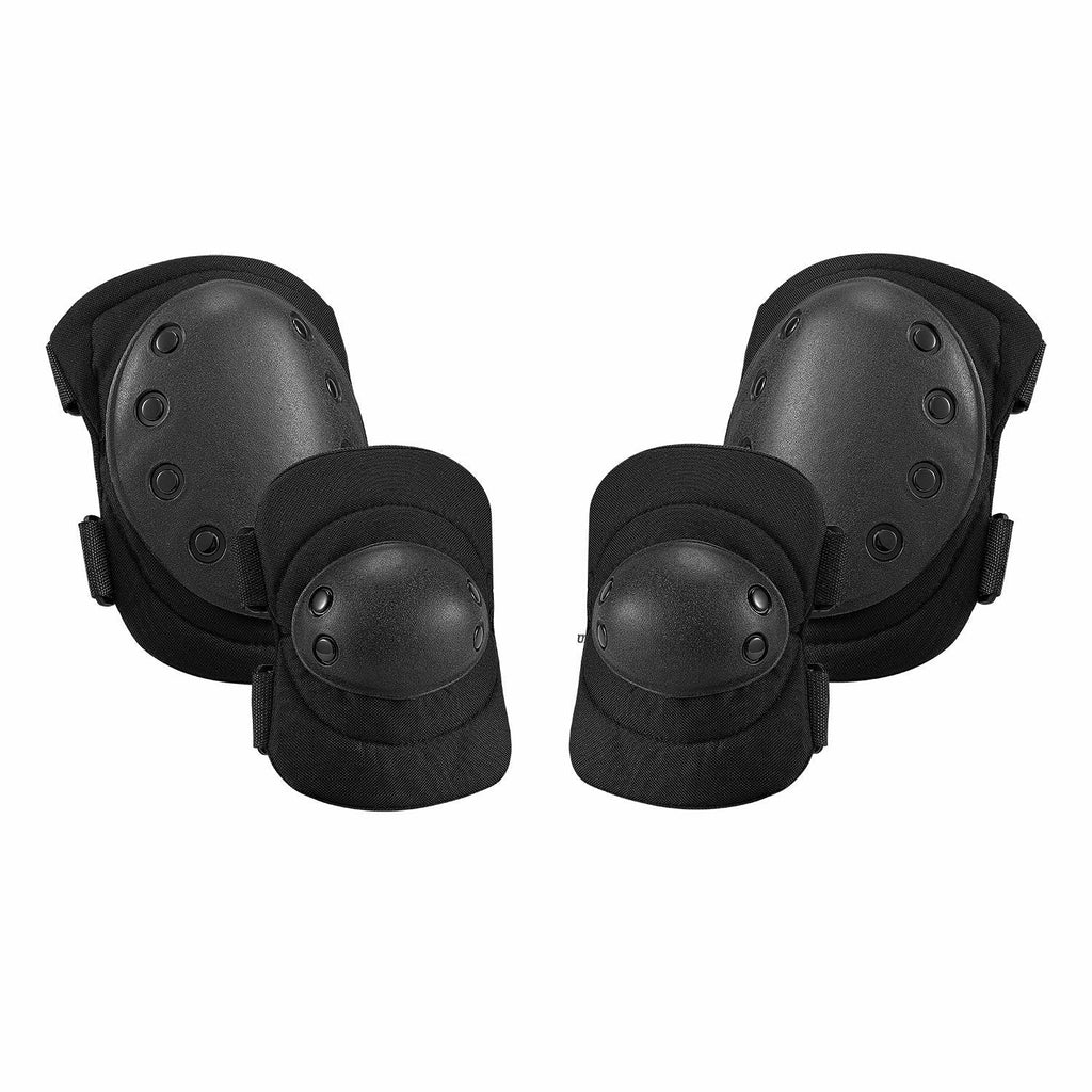 [AUSTRALIA] - Diamond Talk Military Tactical Knee Pad Elbow Pad Set,Airsoft Knee Elbow Protective Pads Combat Paintall Skate Outdoor Sports Safety Guard Gear (2Knee Pad and 2Elbow Pad) Black 