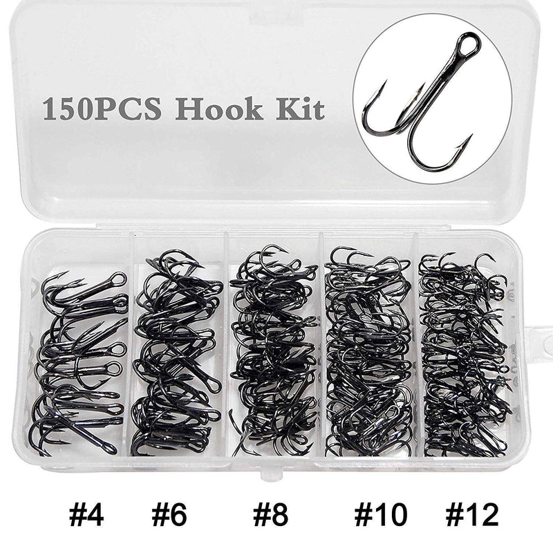 [AUSTRALIA] - JL Sport Easy Catch 150pcs/box Extra SharpTreble Hooks High Carbon Steel Classic 3551 Size 4 6 8 10 12 Round Bend Classic Fishing Treble Hooks Fish Hooks Set 