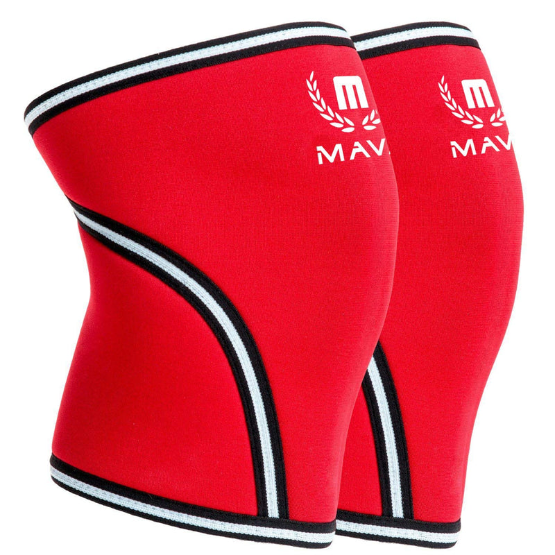 Pair of Knee Compression Sleeves Neoprene 7mm for Men & Women for Cross Training WOD, Squats, Gym Workout, Powerlifting, Weightlifting by MAVA SPORTS Red Large - BeesActive Australia