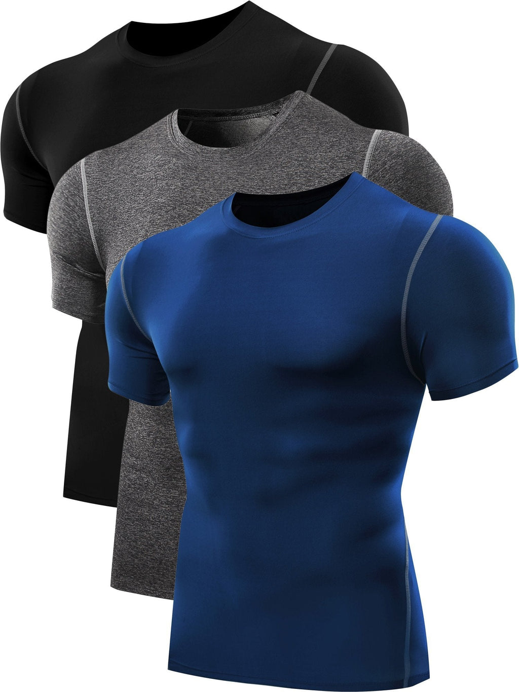 Neleus Men's 3 Pack Athletic Compression Under Base Layer Sport Shirt Small 5003# Black,grey,blue,3 Pack - BeesActive Australia
