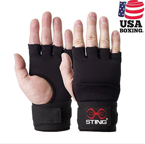 [AUSTRALIA] - STING Elasticized Quick Wraps Padded Inner for Kickboxing, MMA, and Muay Thai Black Large 