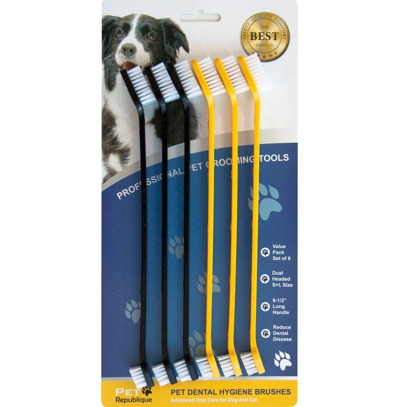 Pet Republique Dog Toothbrush Set of 6 – Dual Headed Dental Hygiene Brushes for Small to Large Dogs, Cats, and Most Pets Handle Toothbrushes Dual-Headed 6 Count - BeesActive Australia
