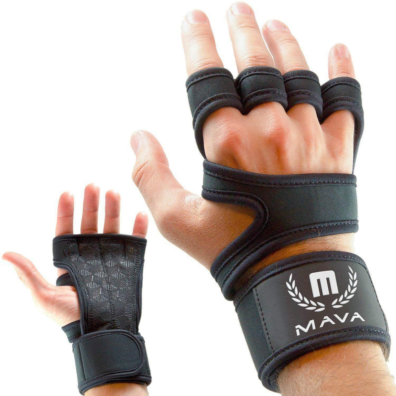 Mava Sports Cross Training Gloves with Wrist Support for Fitness, WOD, Weightlifting, Gym Workout & Powerlifting - Silicone Padding, no Calluses - Men & Women, Strong Grip Black Large - BeesActive Australia
