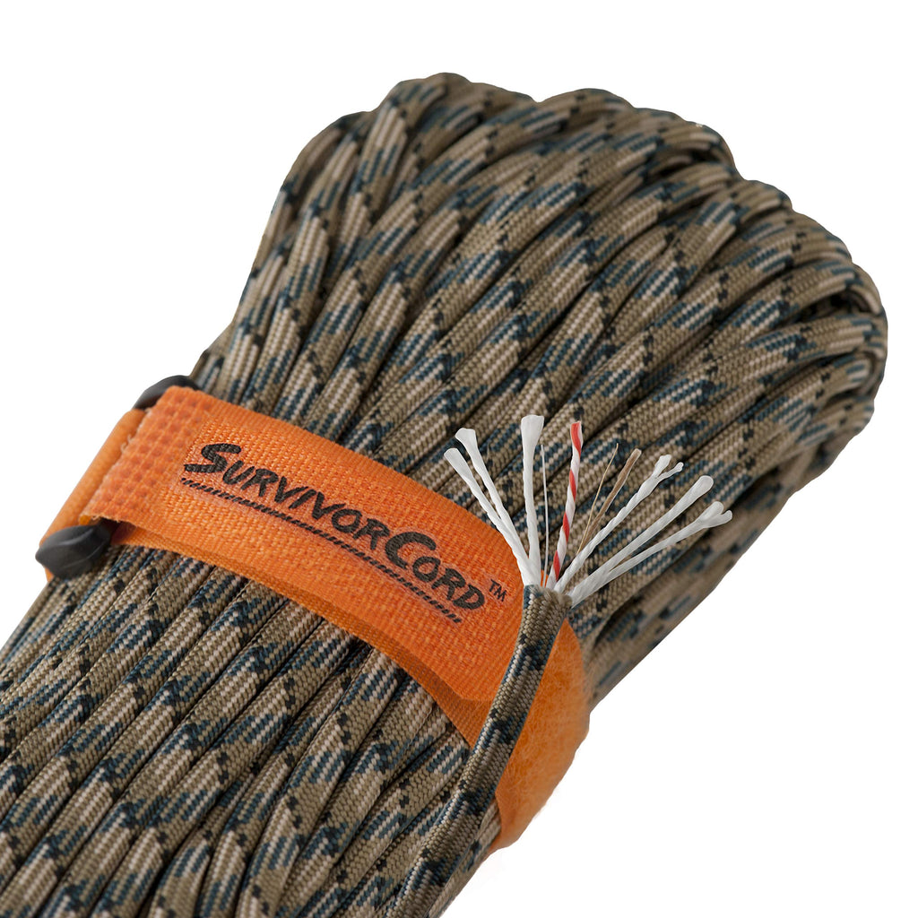 [AUSTRALIA] - 620 LB SurvivorCord | The Original Patented Type III Military 550 Paracord/Parachute Cord with Integrated Fishing Line, Multi-Purpose Wire, and Waterproof Fire Tinder. Forest Camo (103 FEET) 