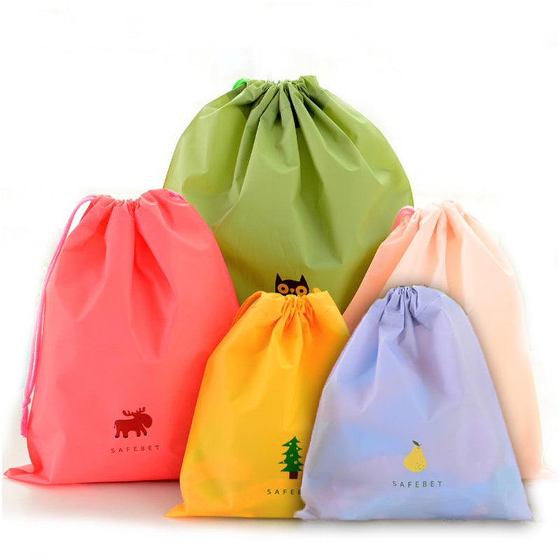 BINGONE Set of 5 Waterproof Drawstring Bag PE Plastic Folding Sport Home Travel Storage Use - BeesActive Australia