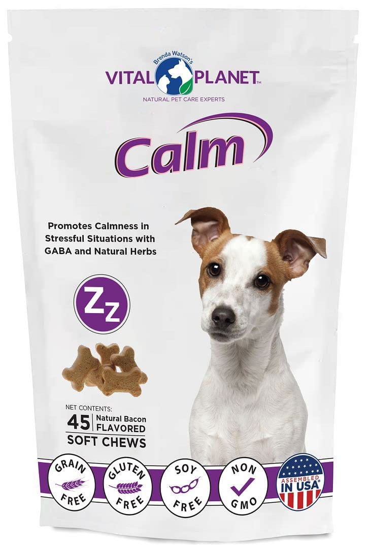 Vital Planet - Calm Soft Chews for Dogs, Promotes Calmness in Stressful Situations with GABA and Natural Herbs - 45 Natural Bacon Flavored Soft Chews - BeesActive Australia