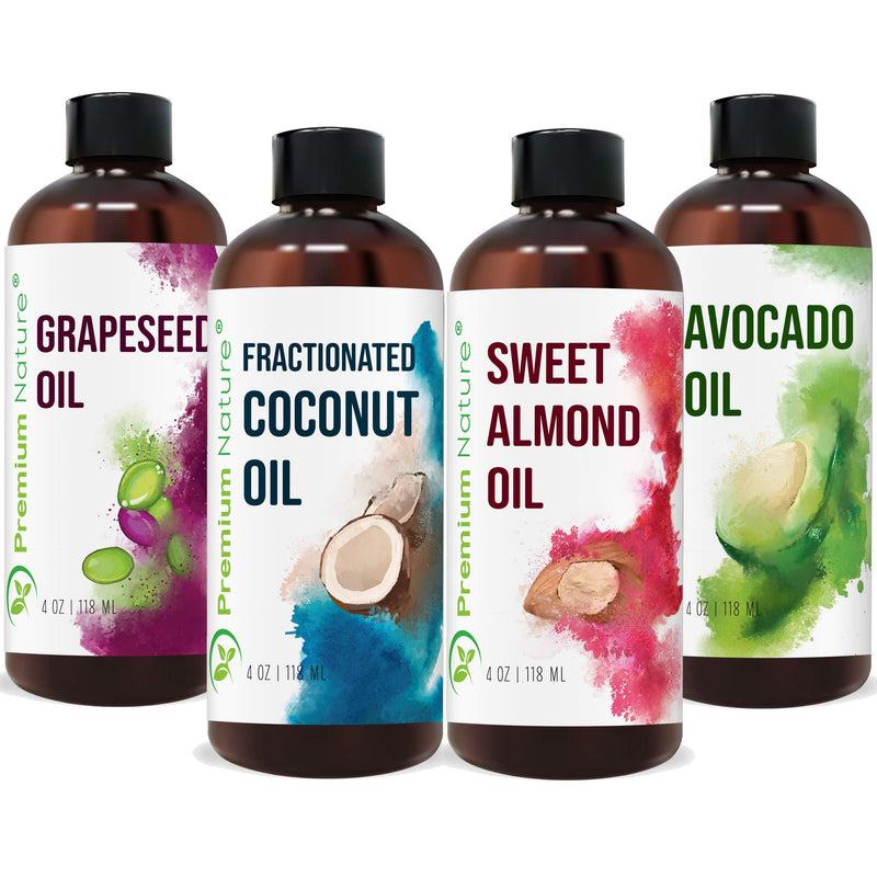 Carrier Oils For Essential Oil - 4 Piece Variety Pack Gift Set Coconut Oil Grapeseed Oil Avocado Oil & Sweet Almond Best Oils for Stretch Mark Dry Skin Moisturizer Hair Packaging May Vary 4oz Each - BeesActive Australia