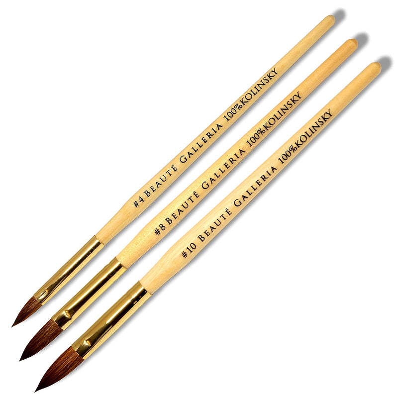 Beaute Galleria 3 Pieces Kolinsky Sable Oval Acrylic Nail Art Brush Set, Manicure Detail Painting Nail Art Pen (Size 4, 8, 10) - BeesActive Australia