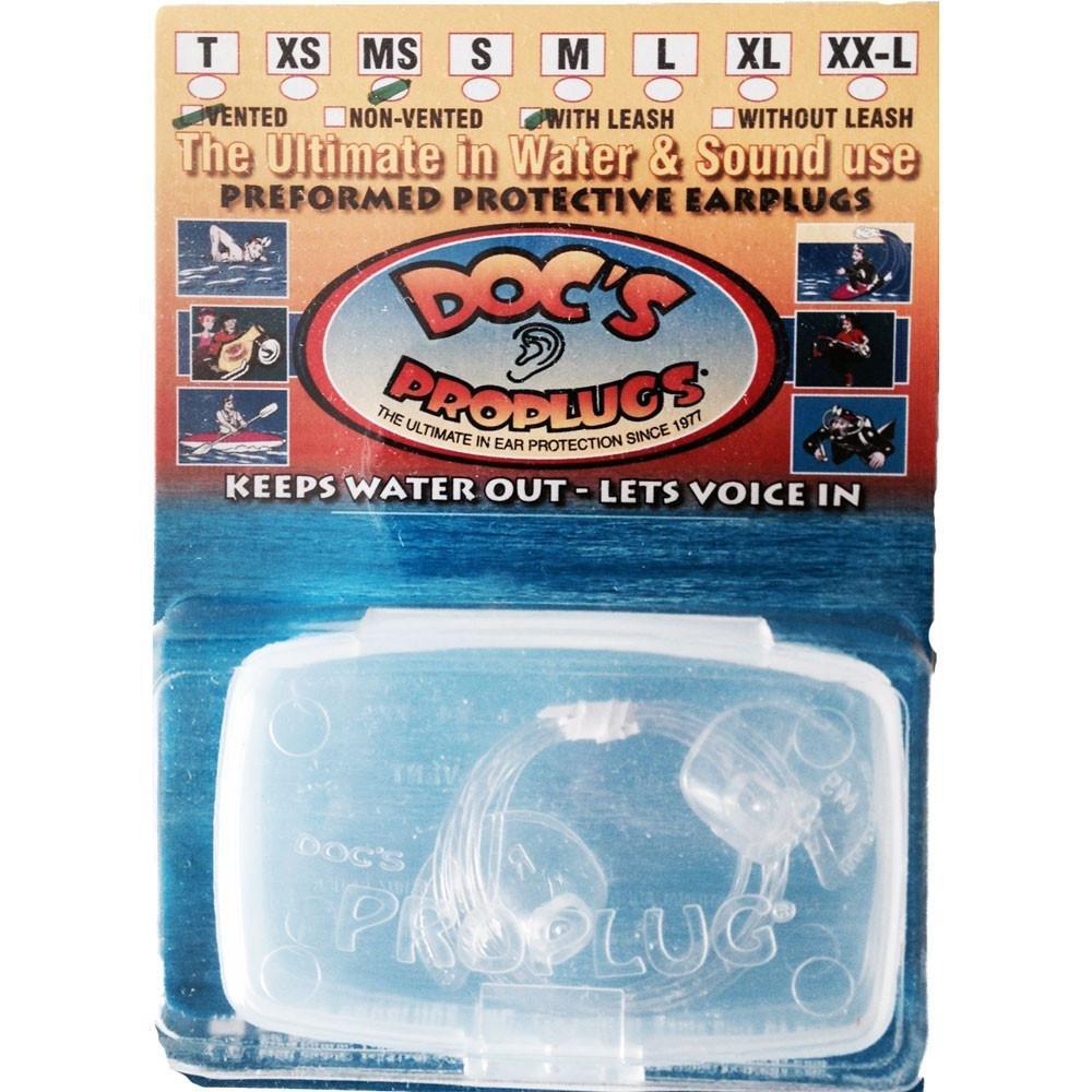 Docs ProPlugs - Preformed Vented Earplugs (Pair) Clear with Leash X-Small - BeesActive Australia