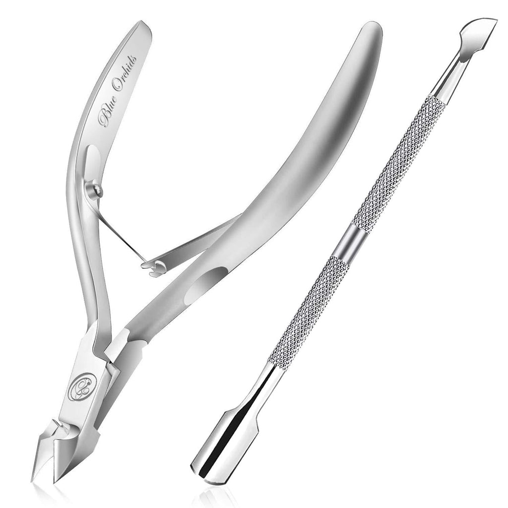 Cuticle Trimmer with Cuticle Pusher - Cuticle Remover Cuticle Nipper Professional Stainless Steel Cuticle Cutter Clipper Durable Pedicure Manicure Tools for Fingernails and Toenails (Silver) - BeesActive Australia