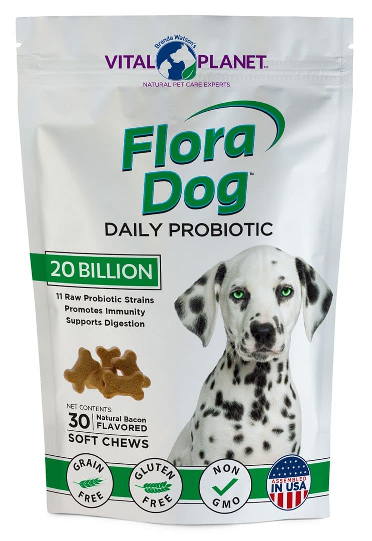 Vital Planet - Flora Dog Soft Chews Probiotic Supplement with 20 Billion Cultures and 11 Strains, Immune and Digestive Support Chewable Probiotics for Dogs, 30 Natural Bacon Flavored Soft Chews - BeesActive Australia