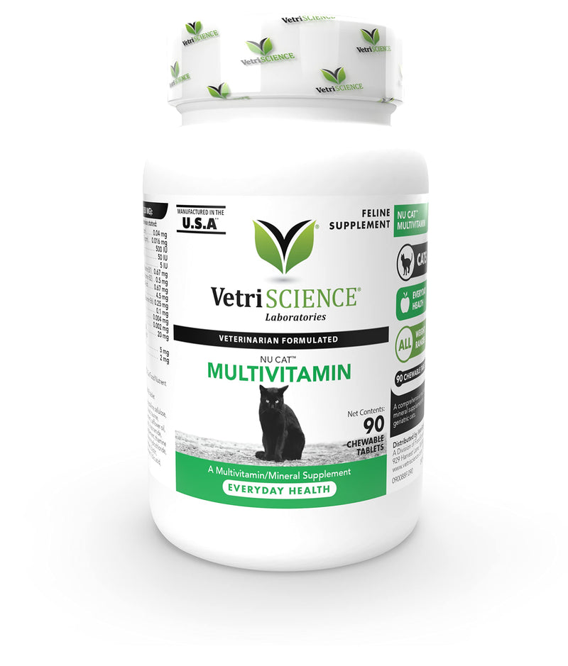 VETRISCIENCE NuCat Multi Vitamin for Cats, 90 Chewable Tablets - Complete MultiVitamin Supports Skin and Coat, Immune System, Eye Sight and Everyday Wellness - BeesActive Australia