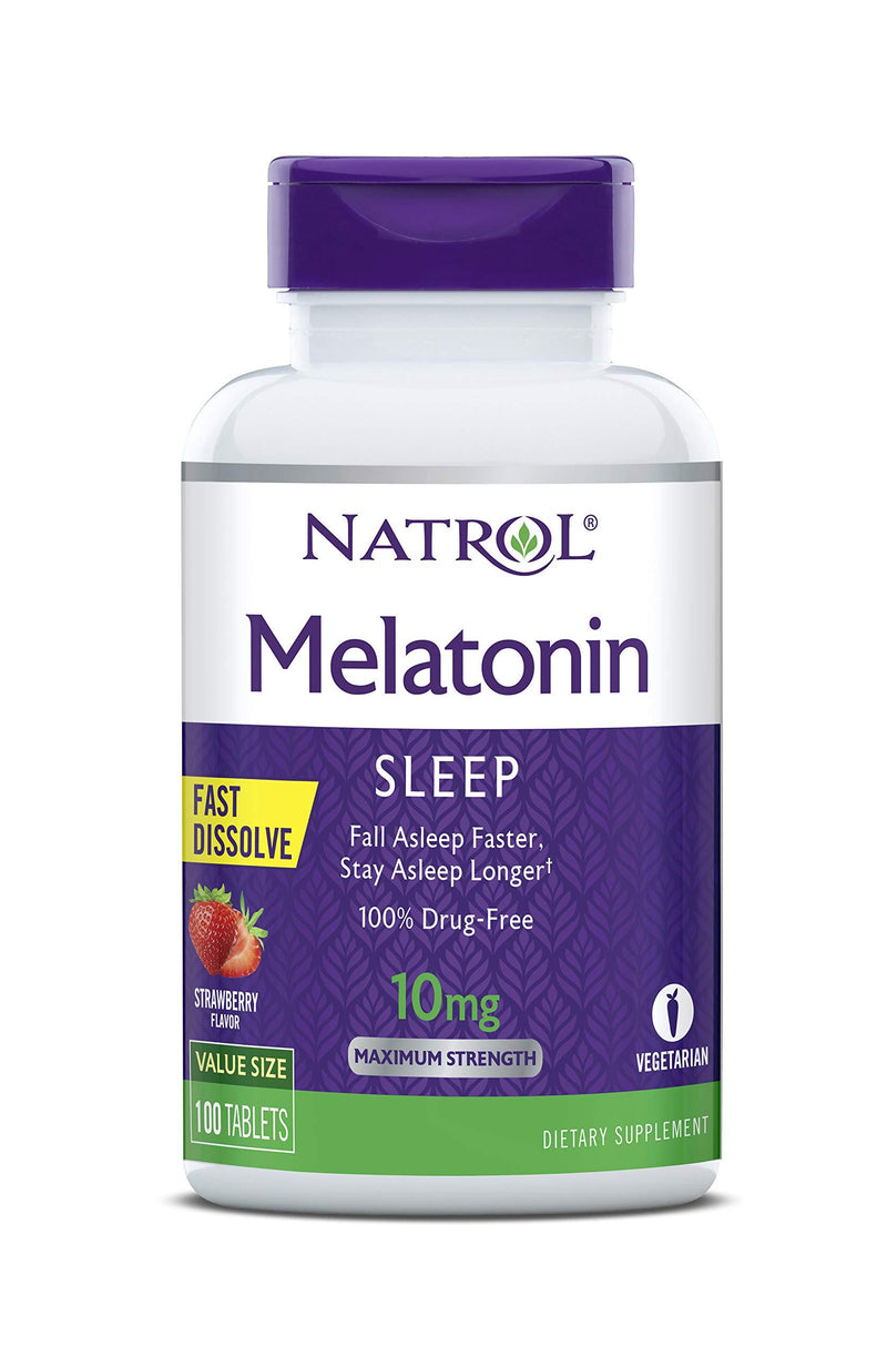 Natrol Melatonin Fast Dissolve Tablets, Helps You Fall Asleep Faster, Stay Asleep Longer, Easy to Take, Dissolve in Mouth, Strengthen Immune System, Maximum Strength, Strawberry Flavor, 10mg, 100Count 100 Count (Pack of 1) - BeesActive Australia
