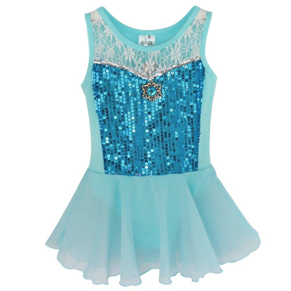 [AUSTRALIA] - iEFiEL Girls Sequins Chiffon Ballet Dance Dress Gymnastic Leotard Ballerina Fairy Costume Blue 10 