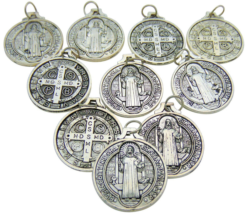 CB Set of 10 St Benedict Medals 7/8 Inch Metal Saint Pendant Bulk Lot - BeesActive Australia