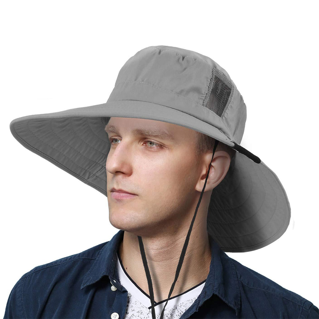 [AUSTRALIA] - Men Safari Sun Hat Wide Brim Boonie Fishing Cap with Adjustable Drawstring Grey 