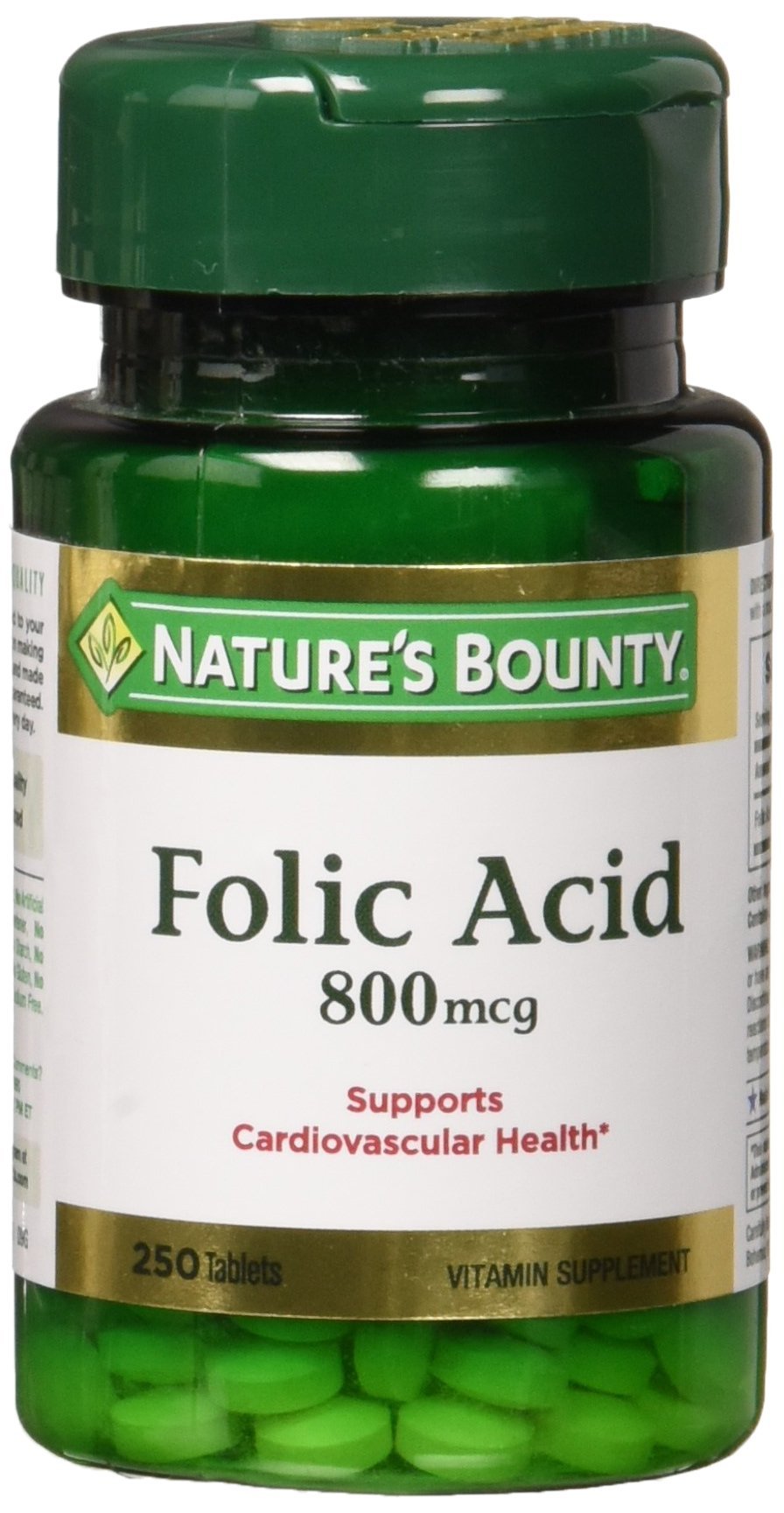 Nature's Bounty Folic Acid 800 mcg Tablets Maximum Strength 250 ea (Pack of 2) - BeesActive Australia