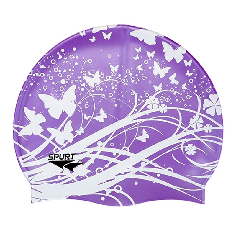 Moolecole Soft Waterproof Silicone Swim Cap Girls Summer Pool Sea Swimming Cap Bathing Haircare Hat for Long Hair Purple Butterfly - BeesActive Australia