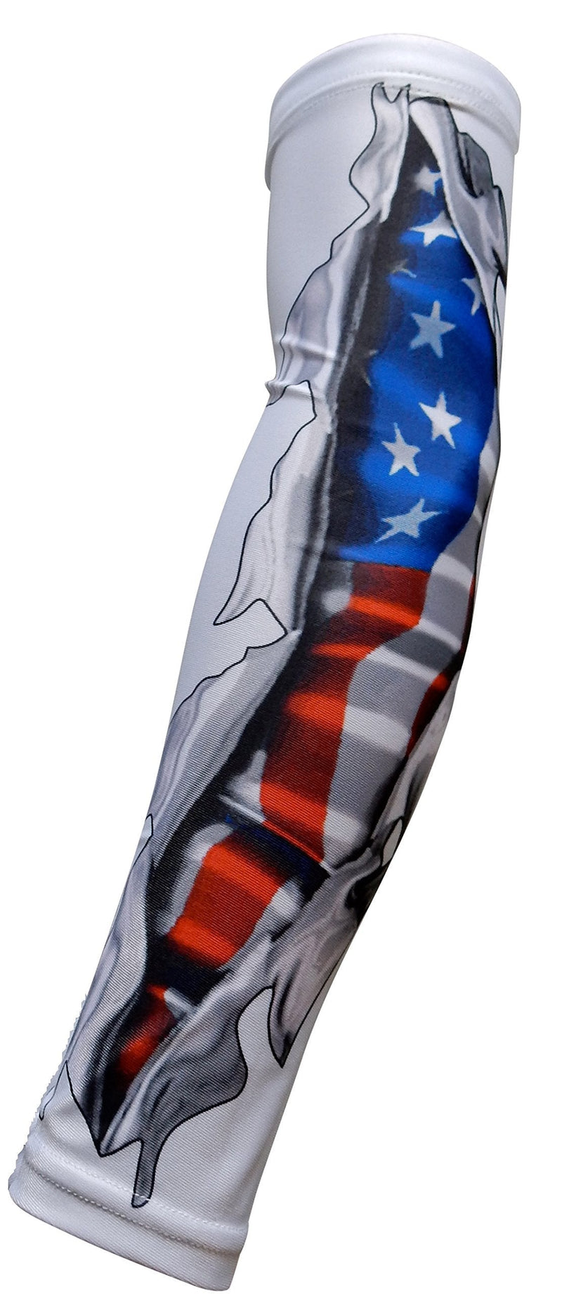 Sports Farm New White US Flag Ripping Shirt - Moisture Wicking Compression Arm Sleeve (Large) - BeesActive Australia