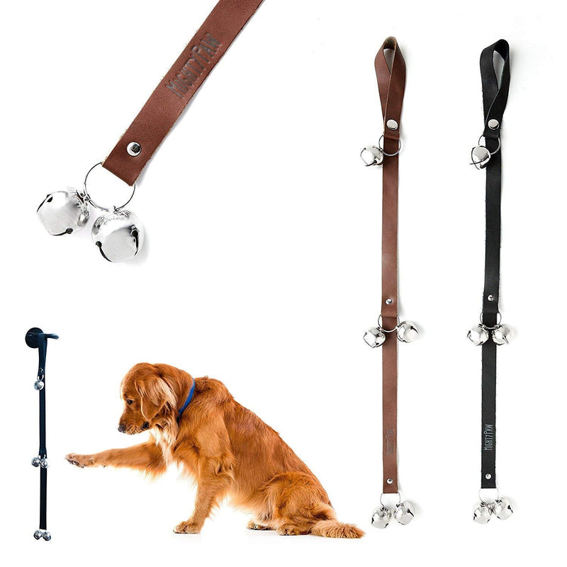 Mighty Paw Leather Tinkle Bells, Premium Leather Dog Doorbells, Extra Soft Leather with Durable Jingle Bells, Housetraining Doggy Door Bells for Potty Training, Includes Free Wall Hook Brown - BeesActive Australia