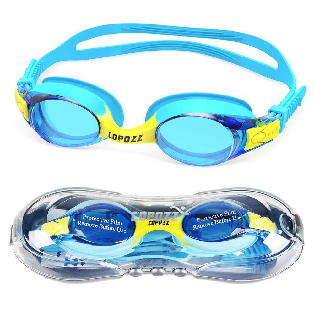 COPOZZ Kids Swimming Goggles, Child Swim Goggles Anti Fog UV for Kids Toddler A-k1 Blue - BeesActive Australia