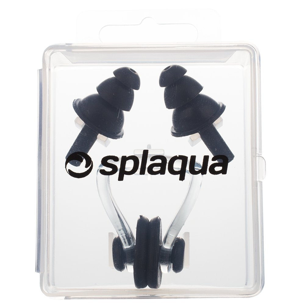 Splaqua Swimming Ear Plugs & Nose Clip, Medical Grade Soft Silicone for Swimming, Diving, Surfing, Universal Fit Black - BeesActive Australia