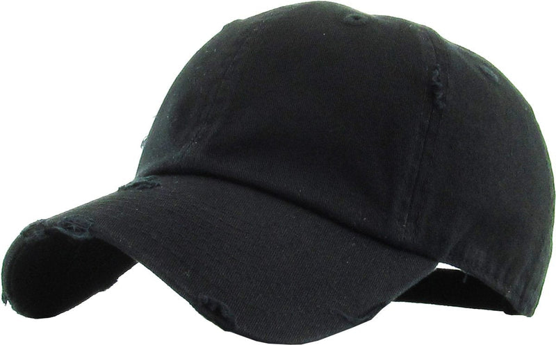 Vintage Washed Distressed Cotton Dad Hat Baseball Cap Adjustable Polo Trucker Unisex Style Headwear One Size Black - BeesActive Australia