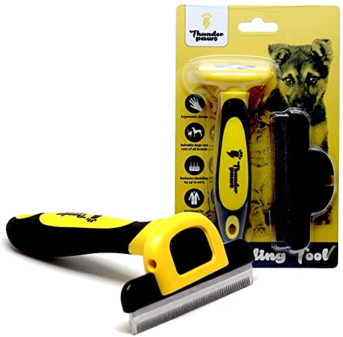 Thunderpaws Best Professional De-Shedding Tool and Pet Grooming Brush, D-Shedz for Breeds of Dogs, Cats with Short or Long Hair, Small, Medium and Large Yellow - BeesActive Australia