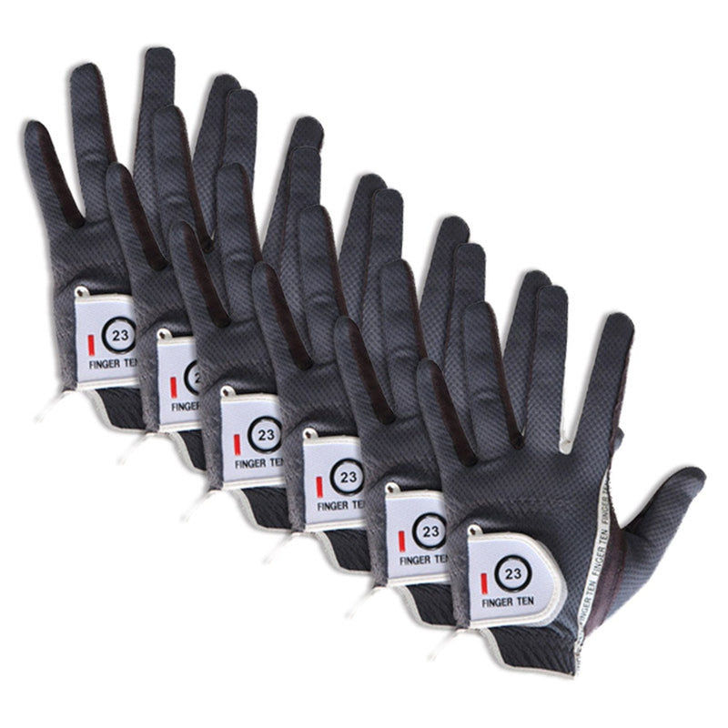 Finger Ten New Mens RainGrip Hot Wet Weather Comfort Extra Value Left Hand LH and Right Hand RH Durable Golf Gloves Value 6 Pack 23=Small Grey Worn on Left Hand(Right-Handed Golfer) - BeesActive Australia