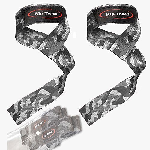 Rip Toned Lifting Straps (Pair) - Wrist Wraps for Normal or Small Wrists - Neoprene Padded - for Weightlifting, Bodybuilding, Xfit, Strength Training, Powerlifting, MMA Gray camo - BeesActive Australia