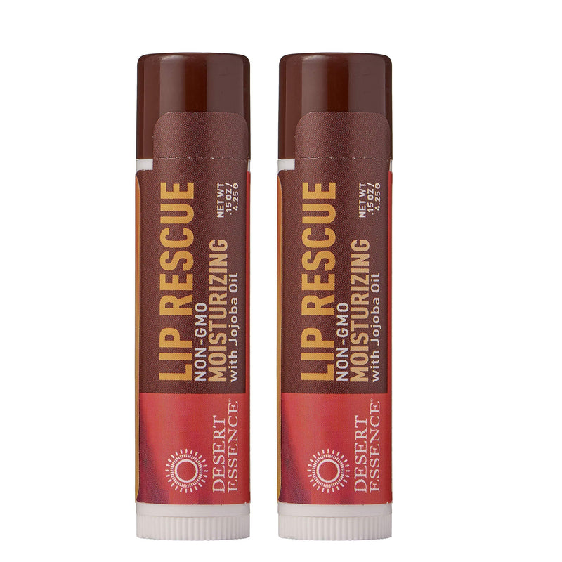 Desert Essence Lip Rescue Moisturizing with Jojoba Oil - 0.15 Ounce - Pack of 2 - Softens, Smooths, Hydrates Lips - Relieves Dry, Cracked Lips - Aloe Vera - Beeswax - Cold Sores - Vitamin E - BeesActive Australia