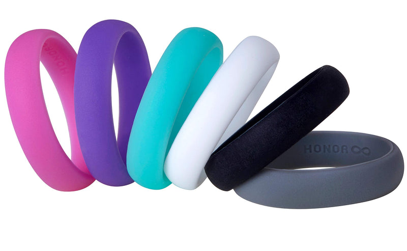 Womens Silicone Wedding Ring Band by HonorGear - 6 Ring Pack Premium Wedding Bands Engagement Active Athletes Comfort Fit 4 - BeesActive Australia