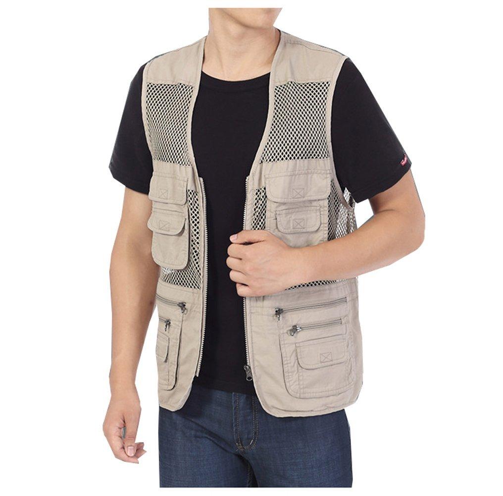 [AUSTRALIA] - Kedera Men's Mesh Fishing Vest Photography Work Multi-Pockets Outdoors Journalist's Vest Jacket W Khaki Large 