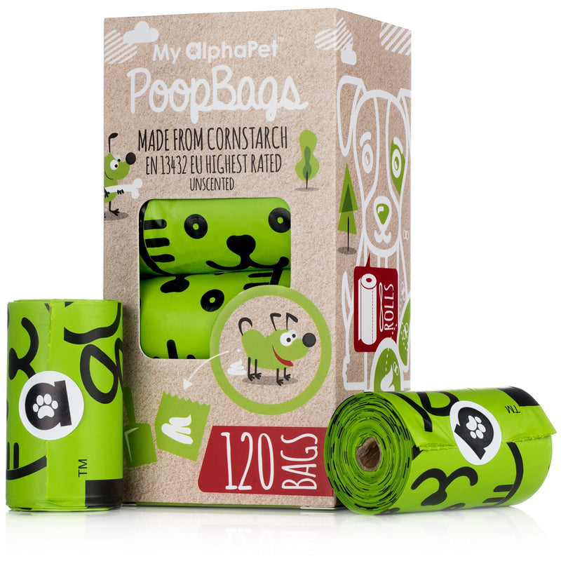 My AlphaPet Dog Poop Bags Refill Rolls - Large Size 9 x 13 Inches - Earth Friendly Highest ASTM D6400 Rated - Leak Proof Doggie Waste Bags 120 Count Unscented Green - BeesActive Australia