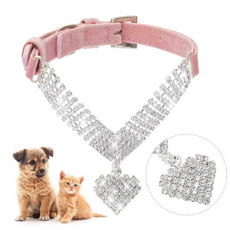 Rhinestone Dog Collar, Cute Bling Pet Puppy Cat Crystal Collars for Girls, Soft Adjustable Sparkling Jeweled Pink Necklace X-Small - BeesActive Australia