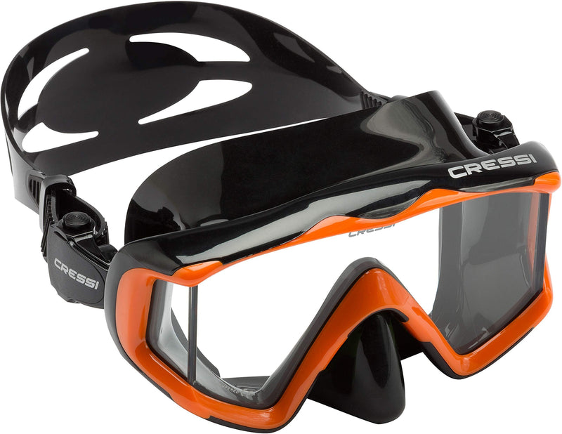 Cressi Large Wide View Mask for Scuba Diving & Snorkeling | Pano 3: designed in Italy Black/Orange - BeesActive Australia