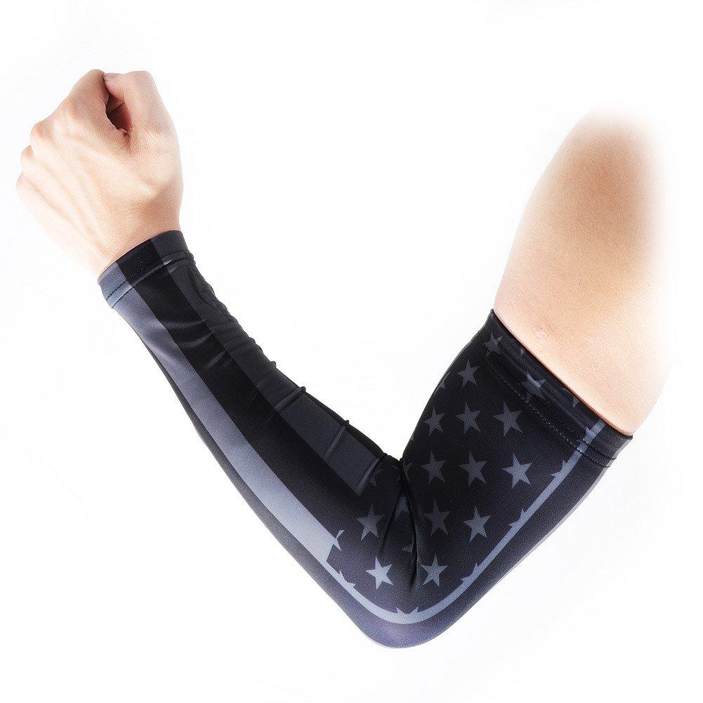 COOLOMG Arm Sleeve, (One Piece) Youth Adult Compression Elbow Sleeve for Cycling Basketball Baseball Driving Outdoor Sport Digital Camo XXS-XL US Black Star X-Large - BeesActive Australia
