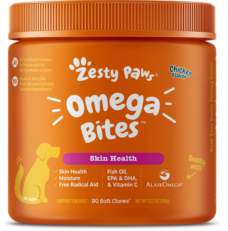 Zesty Paws Omega 3 Alaskan Fish Oil Chew Treats for Dogs - with AlaskOmega for EPA & DHA Fatty Acids - Itch Free Skin - Hip & Joint Support + Skin & Coat Chicken 90 Count (Pack of 1) - BeesActive Australia