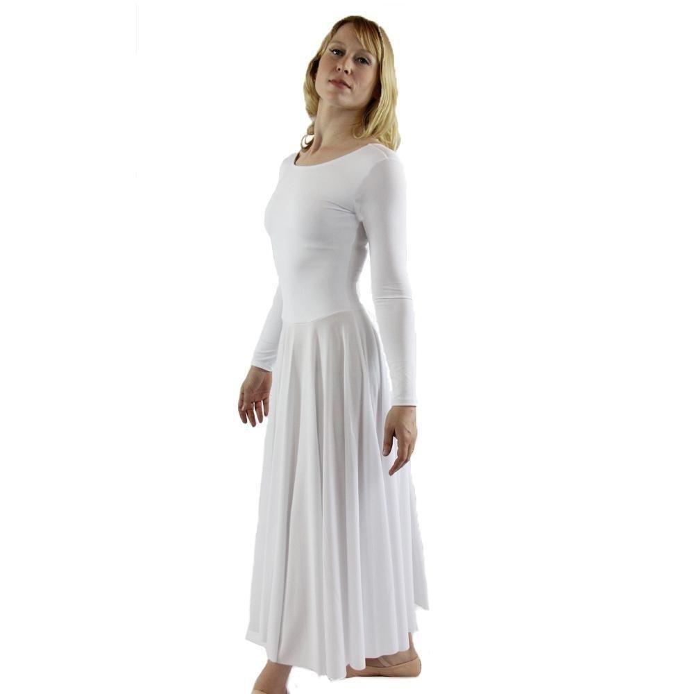 [AUSTRALIA] - Danzcue Womens Praise Loose Fit Full Length Long Sleeve Dance Dress Medium White 